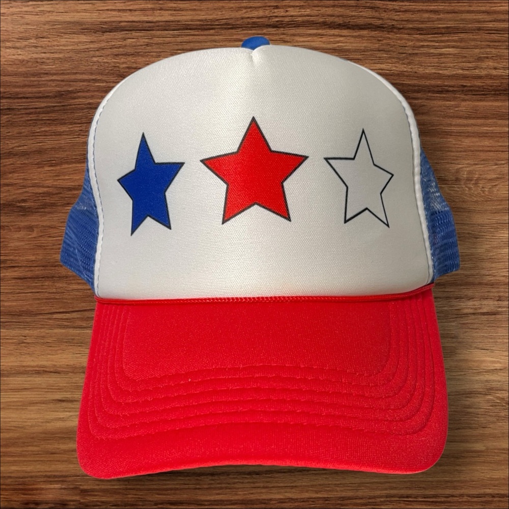 Red, White and Blue Trucker Hat with Star Design